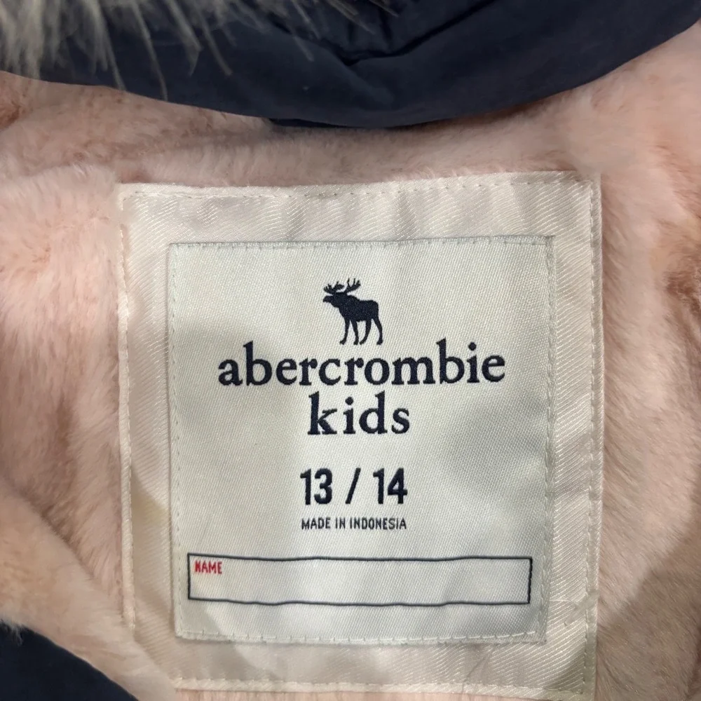 Abercrombie Kids‎ Girls Navy Blue Faux Fur Lined Parka Jacket Hooded 13/14